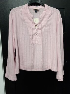 UniveesL Thread Women's Light Pink Stripe Lace-Up Long Sleeve Top